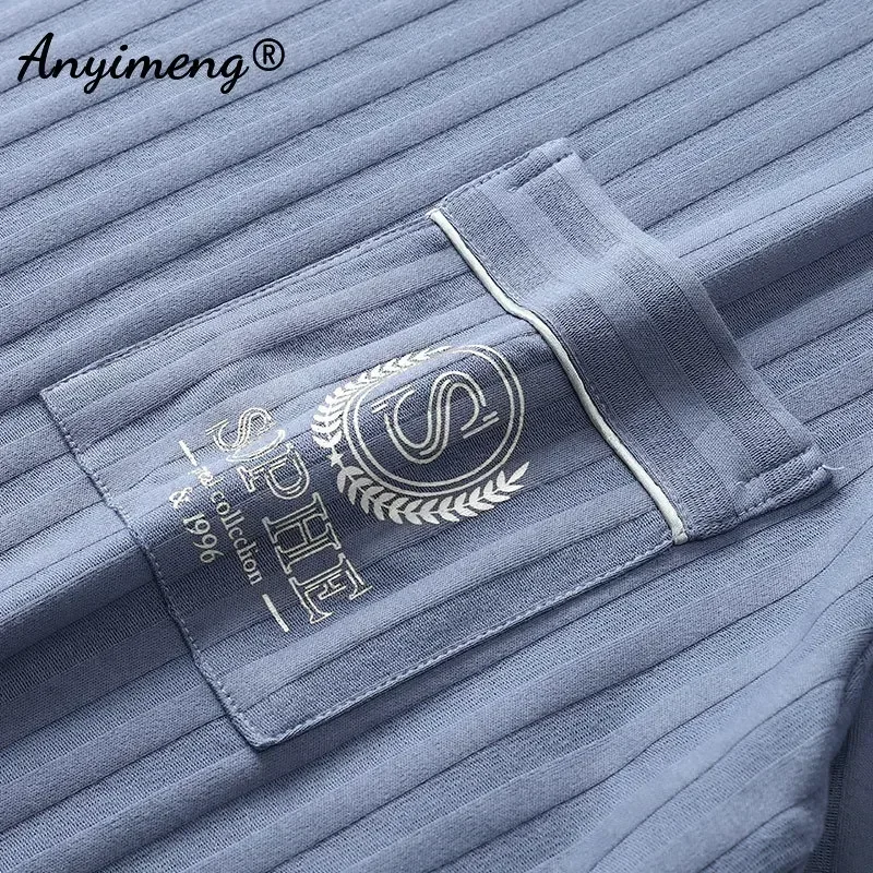 Men Plus Size Luxury Summer Nightwear Knitted Cotton Pajamas Set Short Sleeved Long Pants Fashion Elegant Leisure Sleepwear