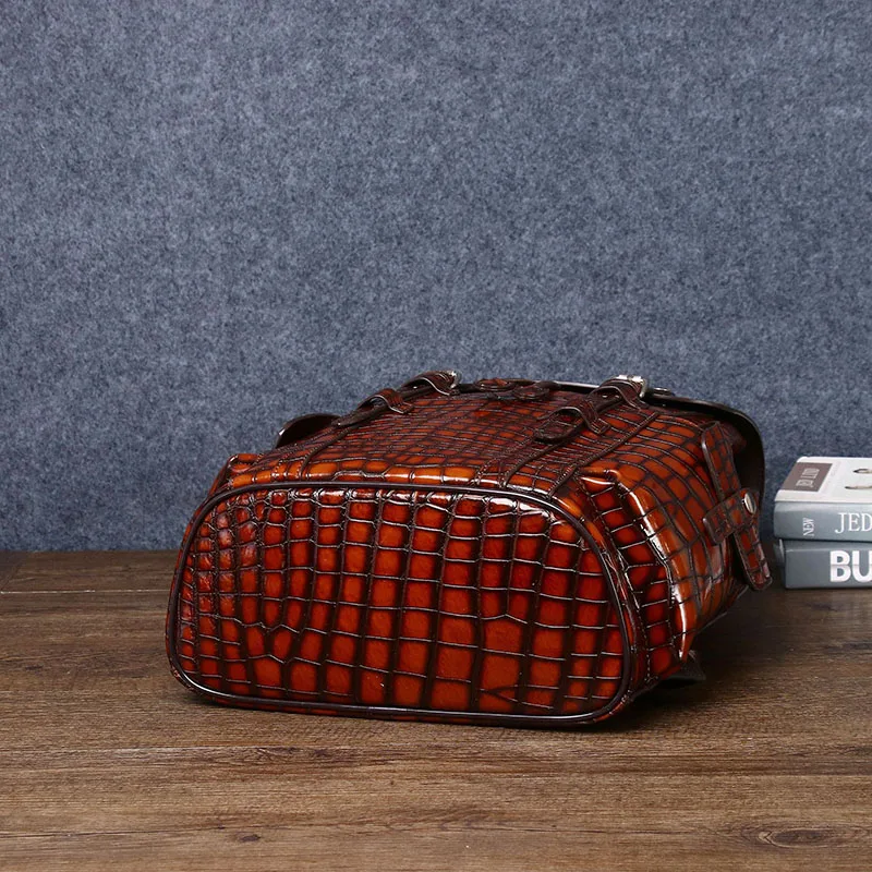 Men's Backpack Genuine leather bag New Real Cowhide leather Crocodile Pattern Business Casual Backpack Large Capacity Travel Bag