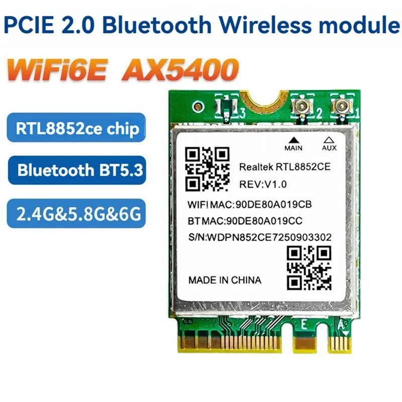 Exquisite-Wifi 6E RTL8852CE 무선 네트워크 카드 M. 2(10DB 안테나 포함) BT5.3 802.11AX 어댑터 5374M 2.4/5/6Ghz Windows 10/용