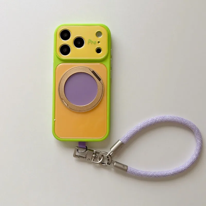 Versatile 360° Rotating Magnetic Ring Case with Lanyard and Dopamine Contrasting Colors
