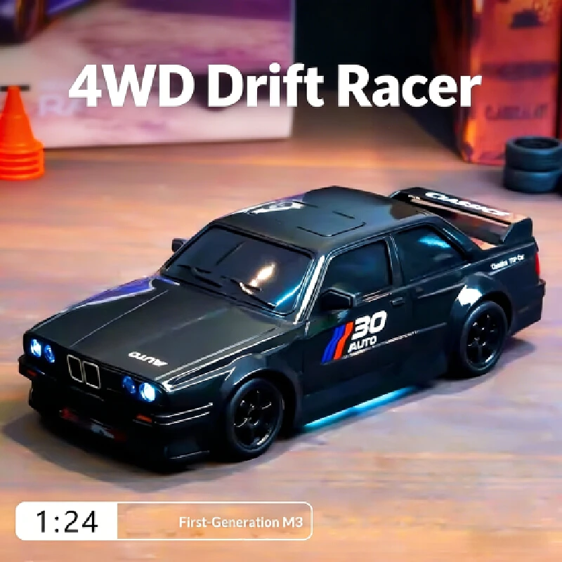 1:24 RC 드리프트 자동차 4륜구동 무선 조종 자동차 클래식 LED 라이트 고속 충전식 레이싱 스포츠 장난감 (남아 및 성인용)