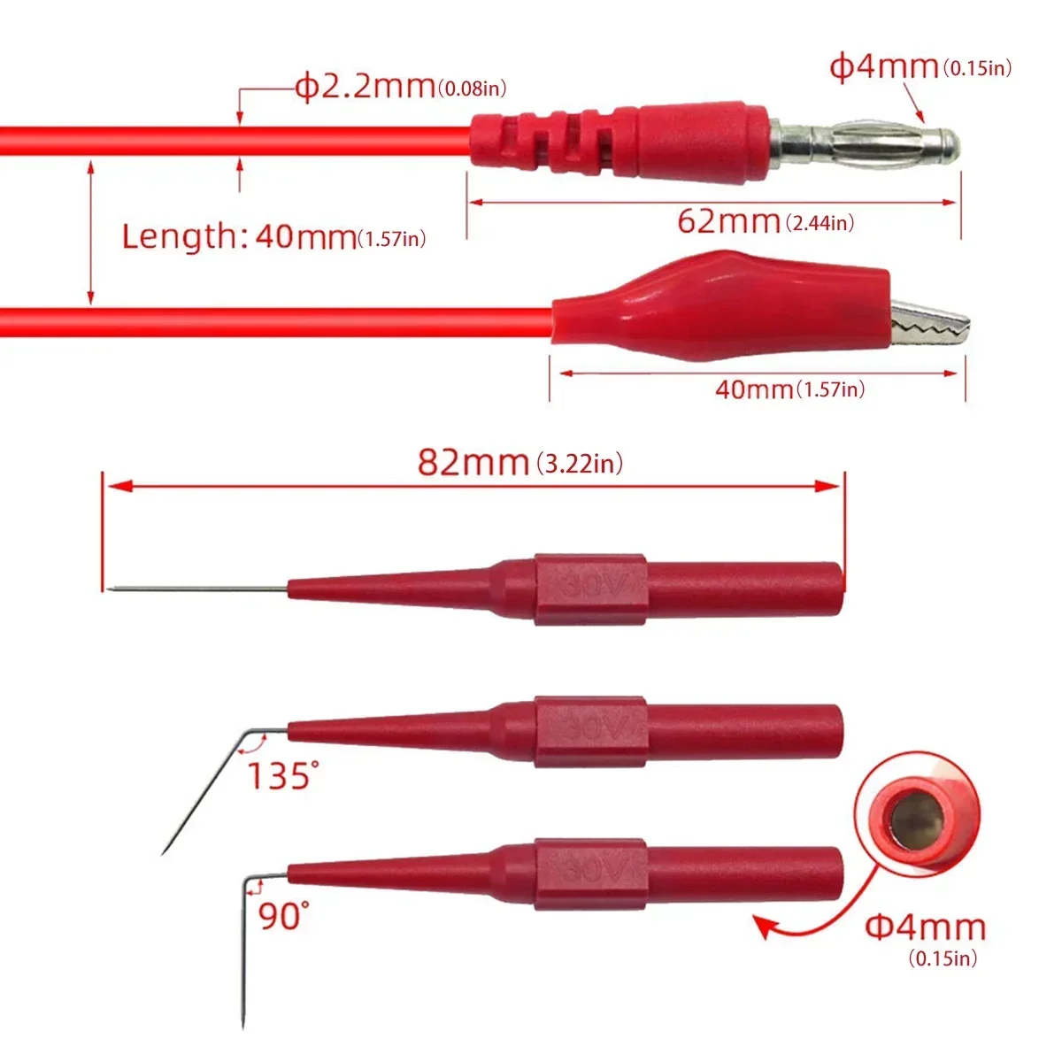 22PCS Back Probe Kit 4mm Banana Plug to Copper Alligator Clip Automotive Test Leads Set Wire Piercing Probes For Car Repair