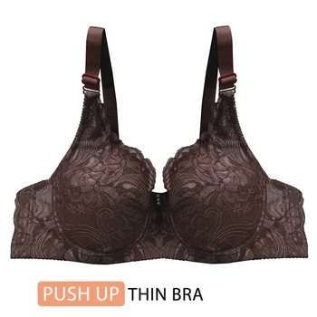 Fashion Plus Size Lace Bra Sexy Bralette Lingerie Adjustable Bra Push Up Under-Wire Brassiere Ultrathin Female Bras Asian Size 1