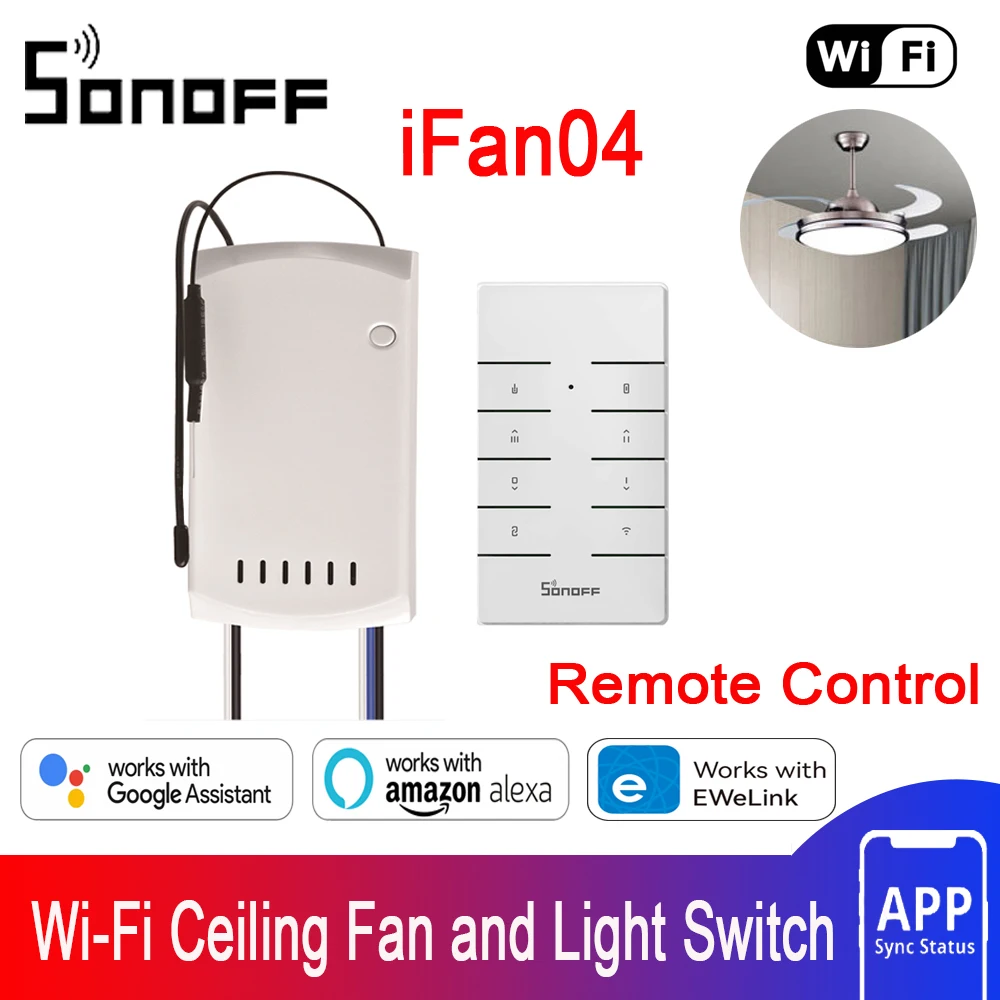 

SONOFF iFan04 L/H WiFi Ceiling Fan and Light Switch Controller Support 433mhz RF Remote Control Smart Home Via Alexa Google Home