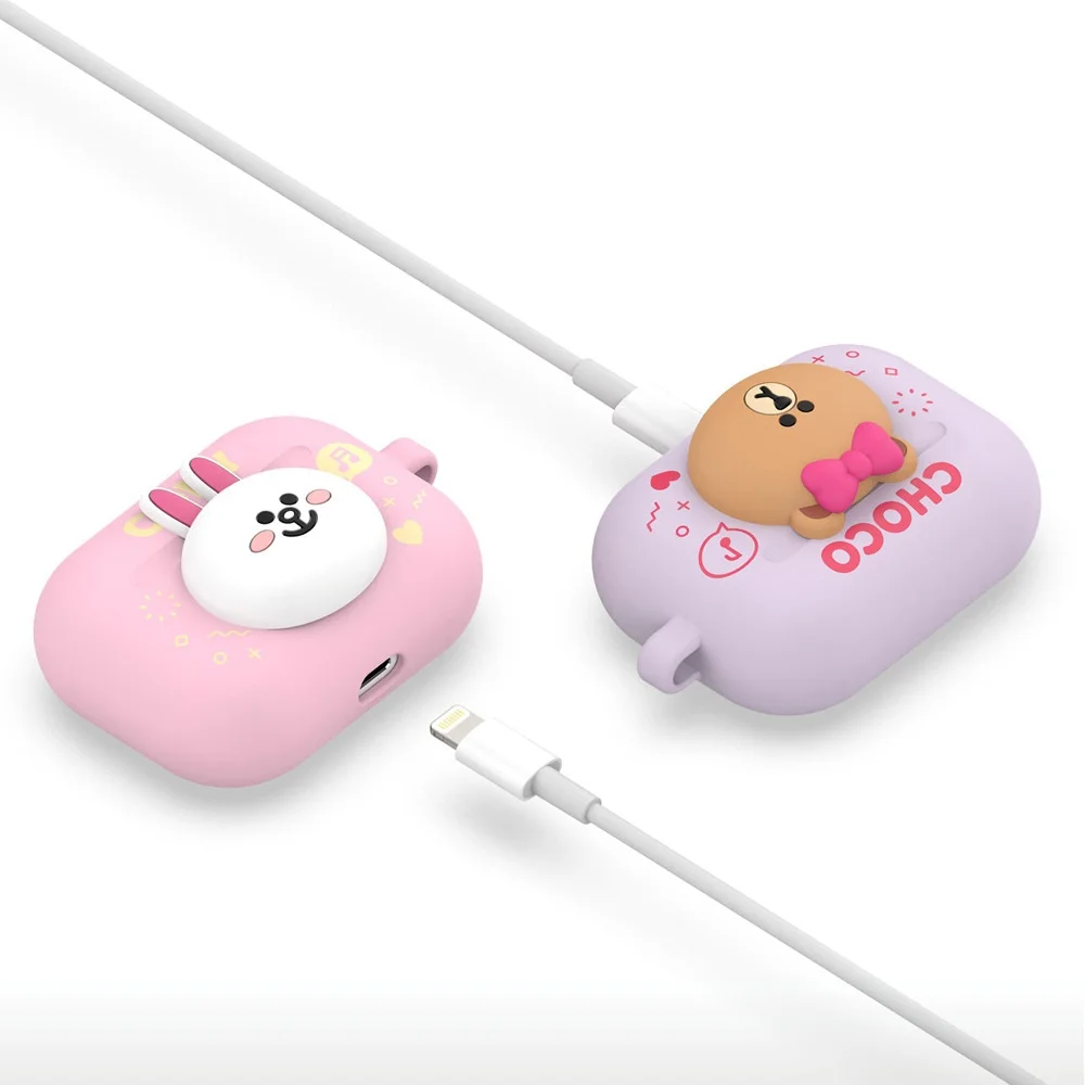 Linha Amigos sem Fio Bluetooth Fone de Ouvido Capa Marrom Silicone Protetora para Airpods Pro