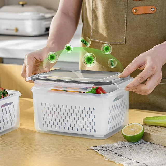 Fruit Storage Containers For Fridge With Removable Colanders