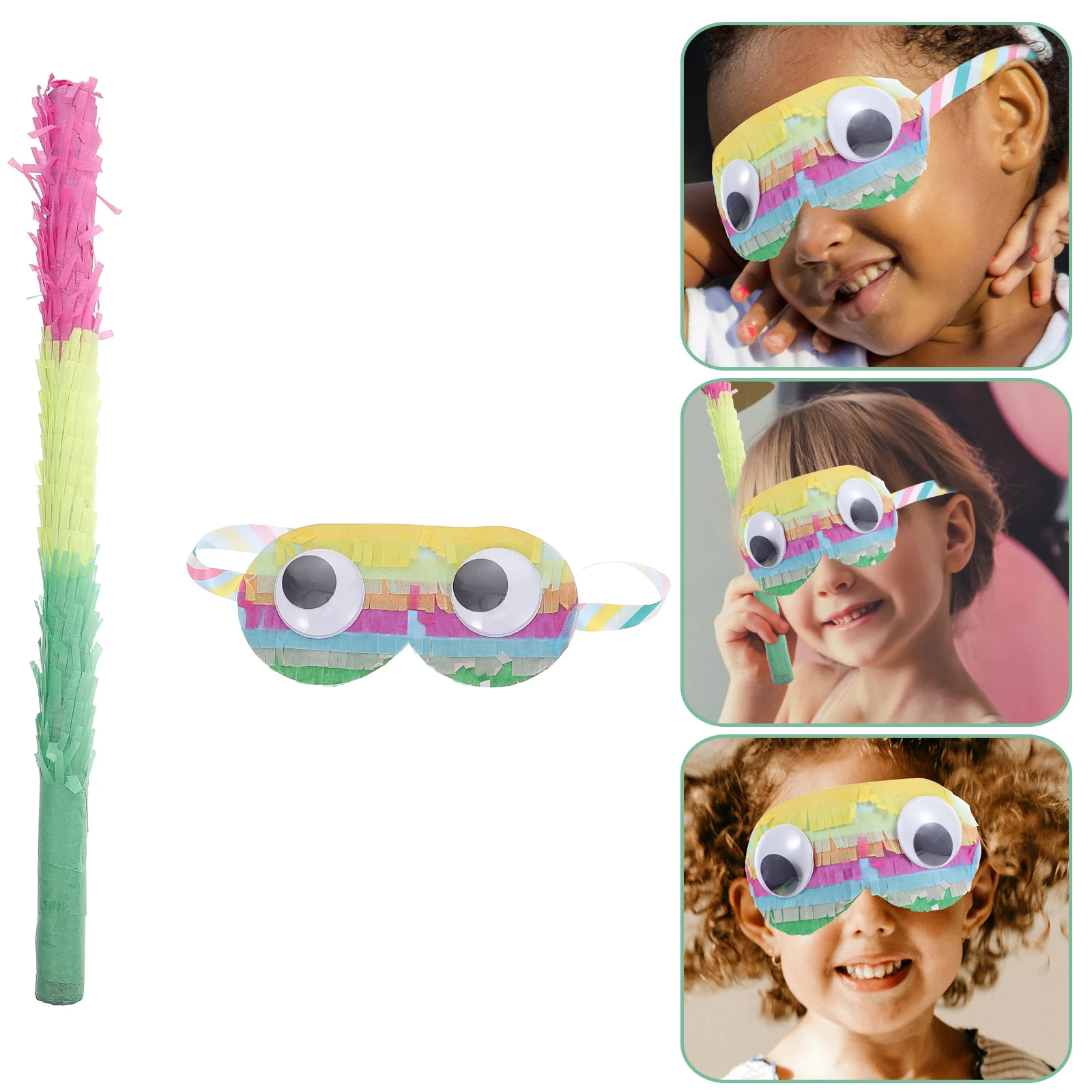 

2 Pcs Blindfolds for Kids Pinata Candy Sticks Party Easy to Game Supplies Favor Colorful Paper Children's