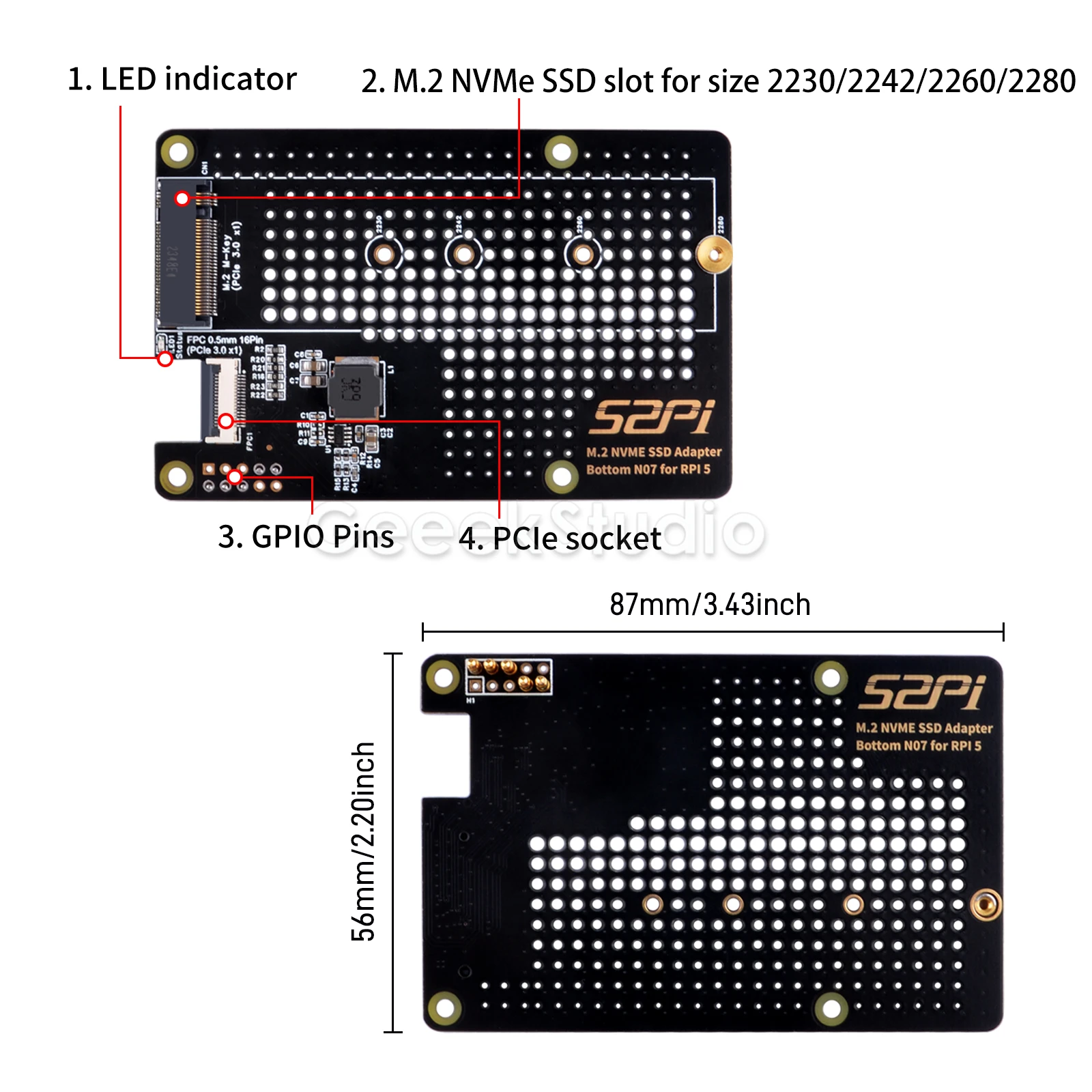 Placa Adaptador de Extensão Inferior Raspberry pi N07 M.2 2280 Pcie para Nvme - Imagem 6