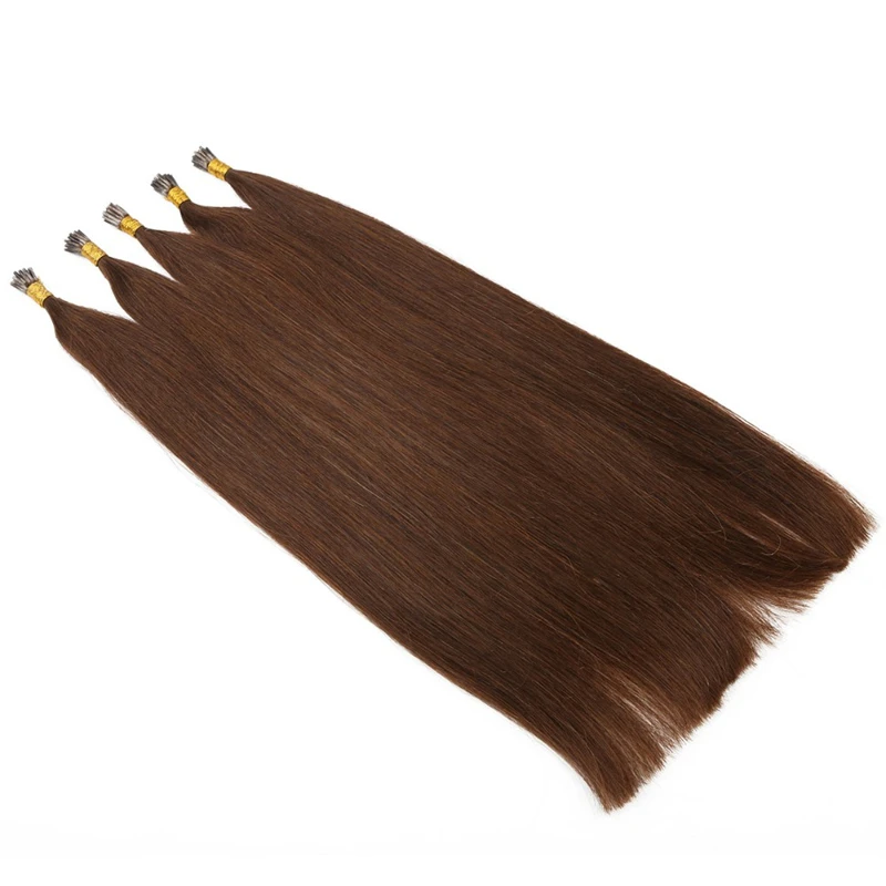 HOT 50/100strands I Tip Microlink Hair Extensions Straight Human Hair Fusion Keratin Micro Ring Stick Pre-Bond brown