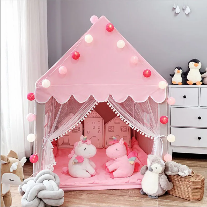 Portable Kids Tent Children's Folding Tipi Baby Play House Large Girls Pink Princess Party Castle Child Room Decor Foldable