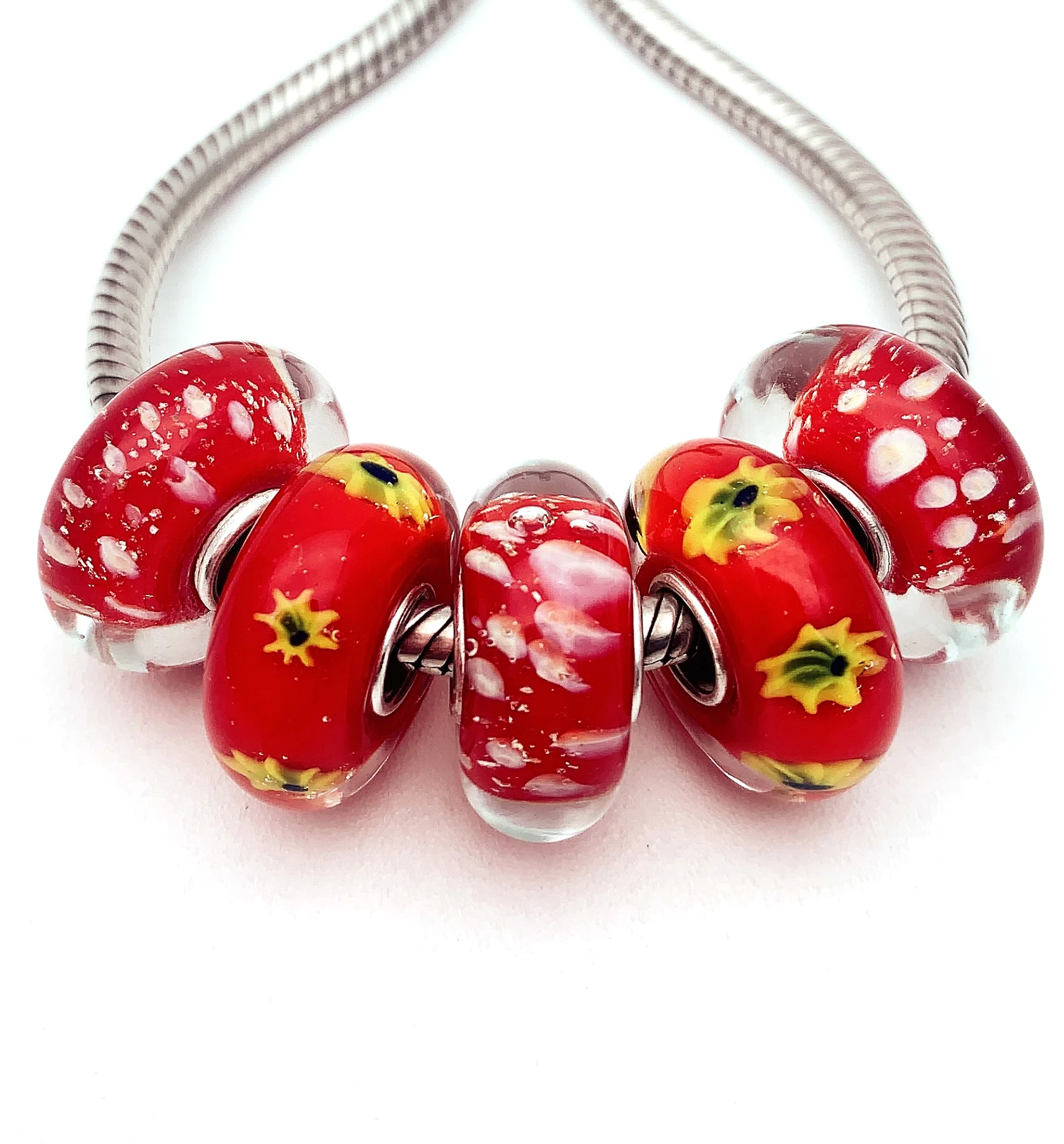 

YG21 5X 100% Authenticity S925 Sterling Silver Beads Murano Glassbeads NEW Fit European Charms Bracelet Diy Jewelry Lampwork