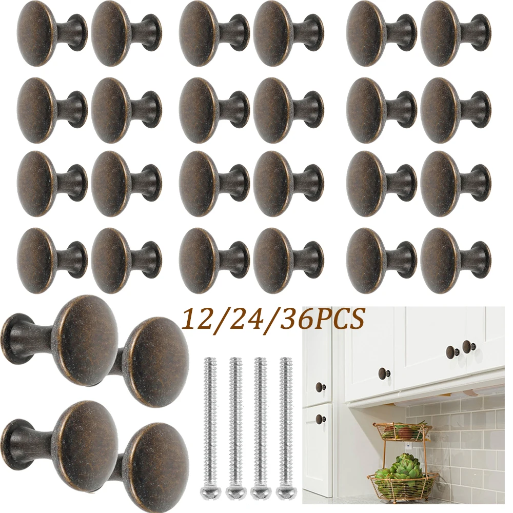 Antique Drawer Knobs Bronze Cabinet Door Pull Knobs Furniture Hardware Alloy Dresser Knob Single Hole Drawer Handle 12/24/36PCS