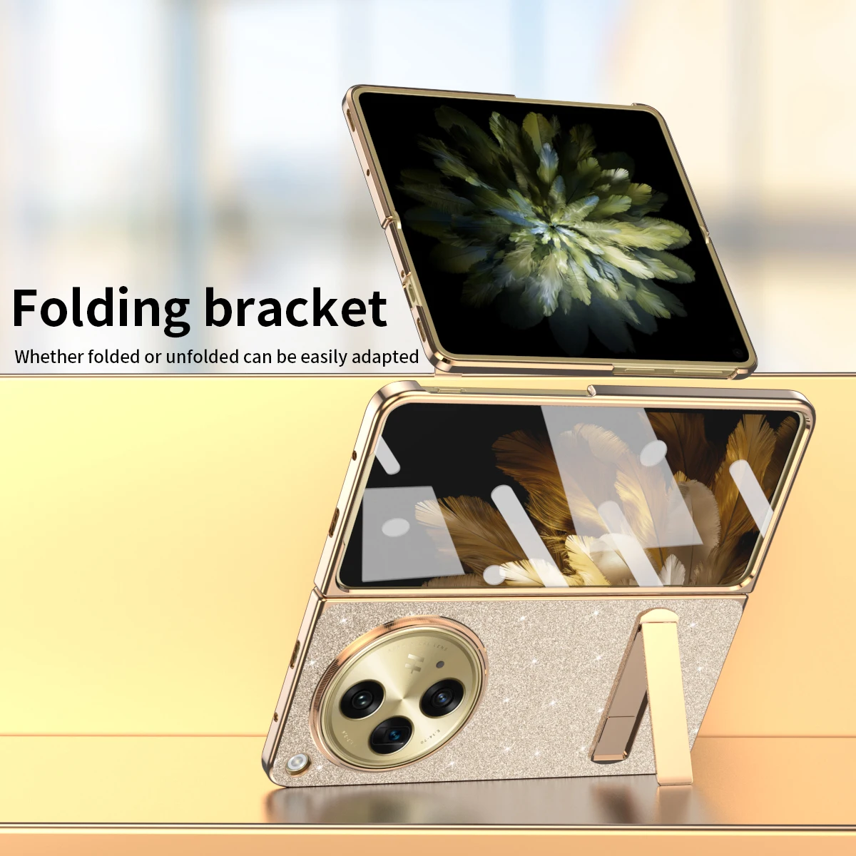 Luxury Plating Bling Glitter Phone Case For OPPO Find N3 Hard PC Leather Shockproof Hinge Protection Cover For Find N 3