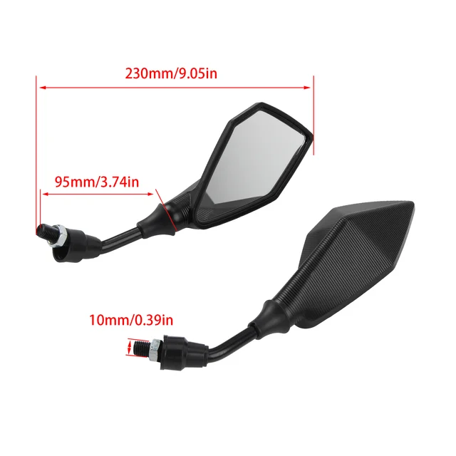 2Pcs 10MM Universal Motorcycle Rearview Mirror Wide Angle Adjustable For Scooter Electric Bike Moped ATV Modified Accessories