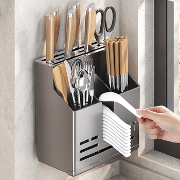 kitchen knife holder, rack, wall hanging cutter, chopstick cage, chopstick tube, stainless steel 1