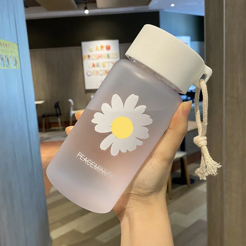 Water Bottle 500ml Small Transparent Plastic BPA Free Creative Frosted With Portable Rope Travel Tea Cup