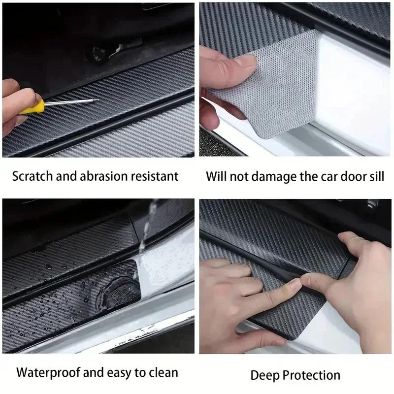 Carbon Fiber Car Stickers Threshold Protection Strip 4PCS/5PCS Universal Anti-scratch Anti-collision Door Decorative