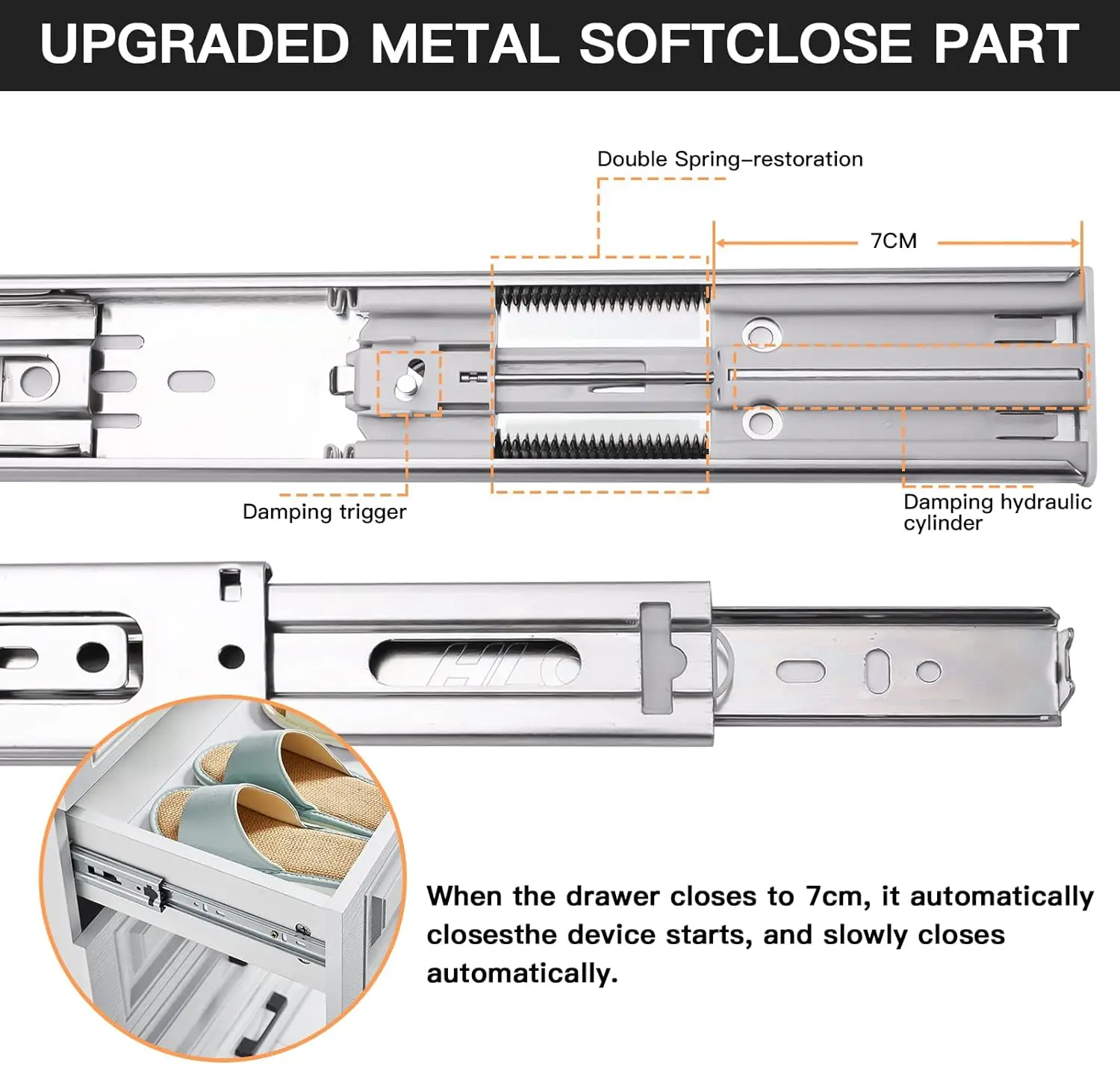 14inch Soft Self Close Drawer Slides 6 Pairs (12pcs) Full Extension Ball Bearing Drawer Slides 3 fold Full Stretch Side Mount 5