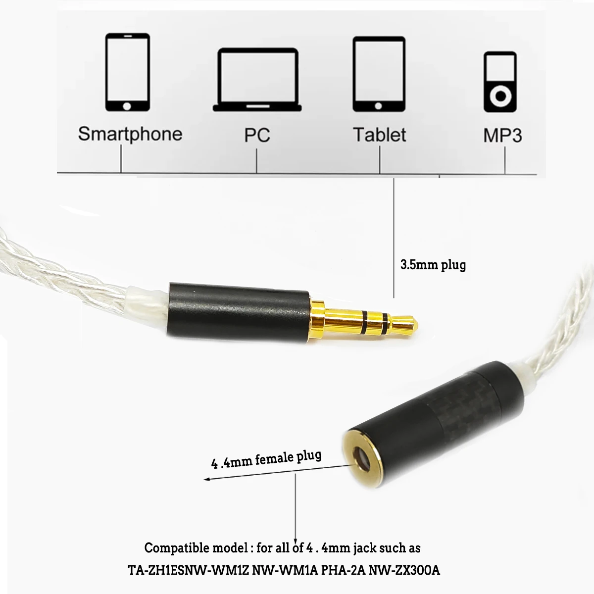 Precision carbon fiber occdy 4.4 female to 3.5mm male 4.4 balanced female to 2.5mm headphone conversion cable