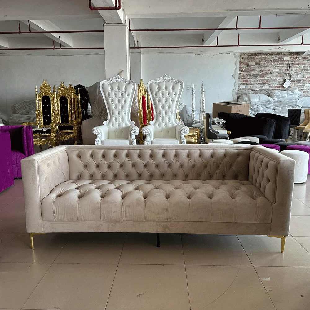 Elegant Double Seat New Luxury Wedding Throne Sofa Chair King luxury gold new style wedding two seat throne sofa king chair set for sales