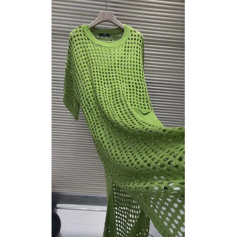 

2023 New Women Summer Ladies Fashion Hollow Out Casual Dresses Female O Neck Half Sleeve Elegant Long Tops Loose Robe Femme P261
