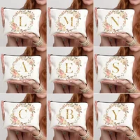 Floral Hoop Initial Zipper Makeup Pouch Travel Essentials Wedding Makeup Storage Organizer Bachelorette Party Gift Bag for Girls 1