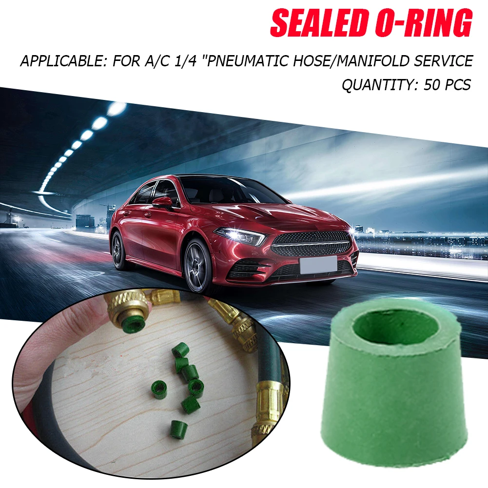 50 Pcs/batch Air Conditioning Repair Kit A/C 1/4-inch charging hose manifold repair seal O-ring Replace rubber seal O-ring gasket Green resistance.