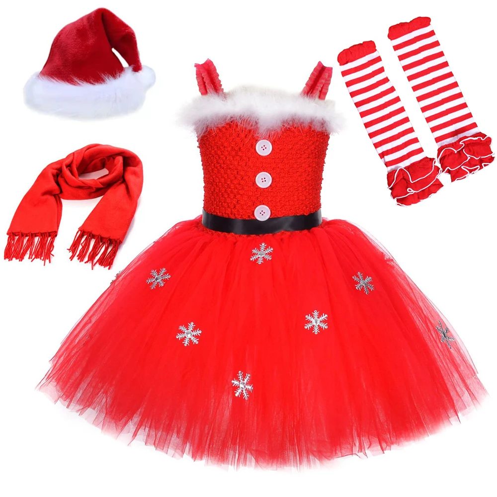 

Christmas Santa Claus Costumes for Girls Xmas Tutu Dress Outfit for Kids New Year Princess Dresses Children Miss Claus Clothes