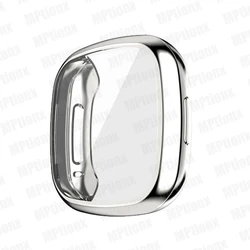 Premium Plated TPU Screen Protector and Bumper Cover - Fitbit Sense 2 (Silver)