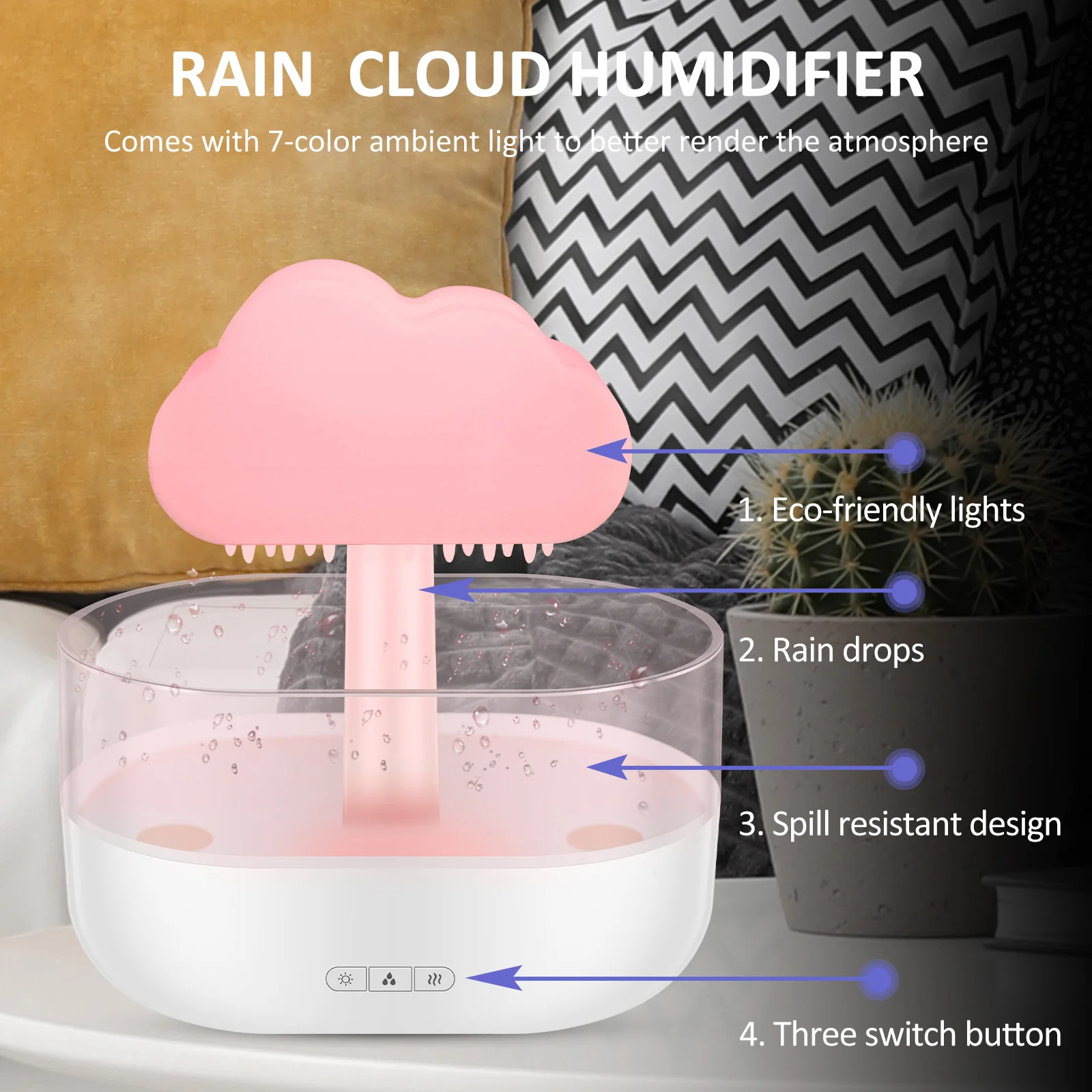 Rain Cloud Humidifier, Mushroom Humidifier Waterfall Lamp, Rain Humidifier,  Mushroom Diffuser, Cloud Humidifier Rain Drop, Raindrop Humidifier with