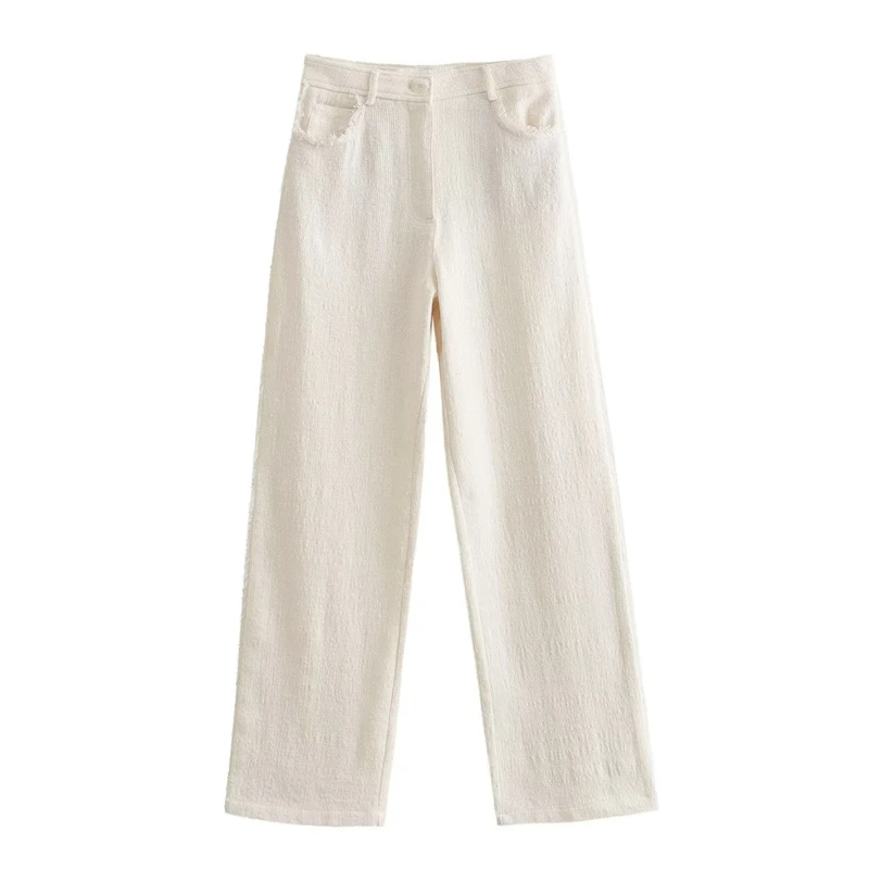 

2023 Autumn New Temperament Hgh-waist Raw-edged Straight-leg pants, Casual Fashion And Versatile Loose Wide-leg Pants