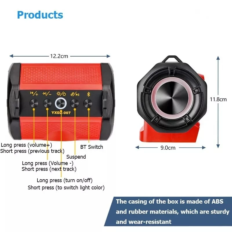 Speaker for Dewalt/Makita/Milwaukee/Bosch 18-20V Battery Bluetooth-compatible Ou