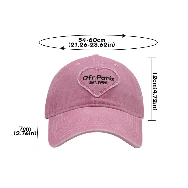 Women baseball cap Vintage Cotton Snapback Hat Retro Y2K Embroidered Love Heart Letter