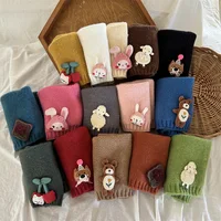 3-8Y Children's Scarf Neck Cover Windproof Mask Autumn and Winter Solid Color Cartoon Baby Knitted Bibs Scarves Boys and Girls 2