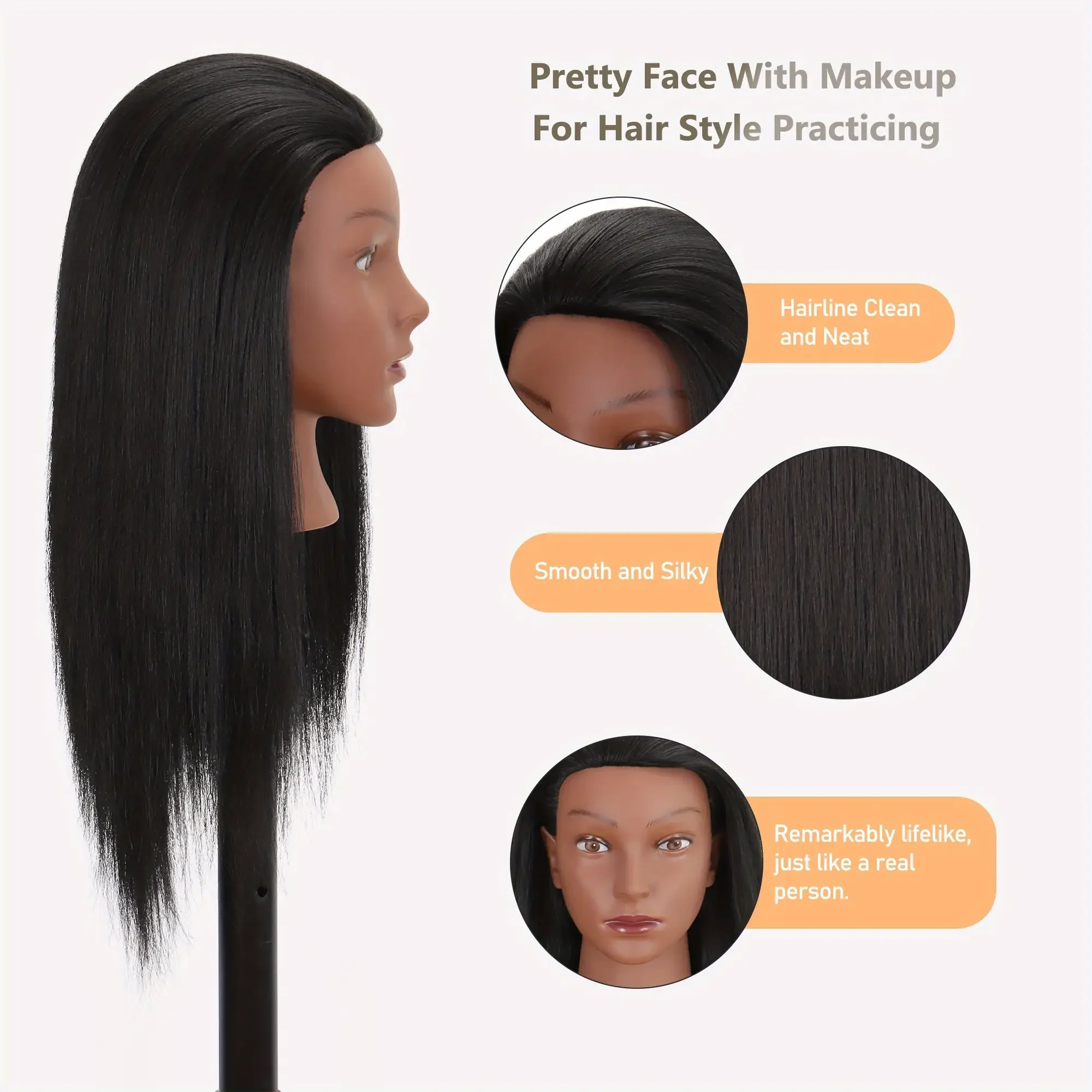 Mannequin Head With 100% Synthetic Hair Perfect For Hair Styling Training Manikin Cosmetology Doll Head With Table Clamp Holder