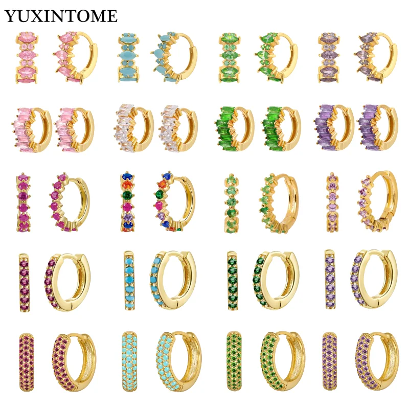 

YUXINTOME 925 Sterling Silver Ear Needle Crystal Zircon Hoop Earrings Round Gold Hoop Earrings for women Fashion Party Jewelry