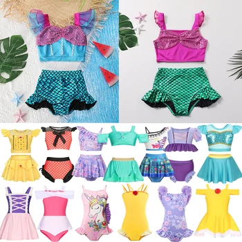 Princess Swimsuit Mermaid Mirabel Isabella Swimsuit Set Girl Summer Beachwear Pool Party Kids Anna Elsa Rapunzel Swimwear Suit