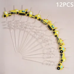 Deluxe Construction Vehicle - Themed Reusable Straw Set - Perfect for Parties & Gatherings, 12 - Piece Collection (Clear)