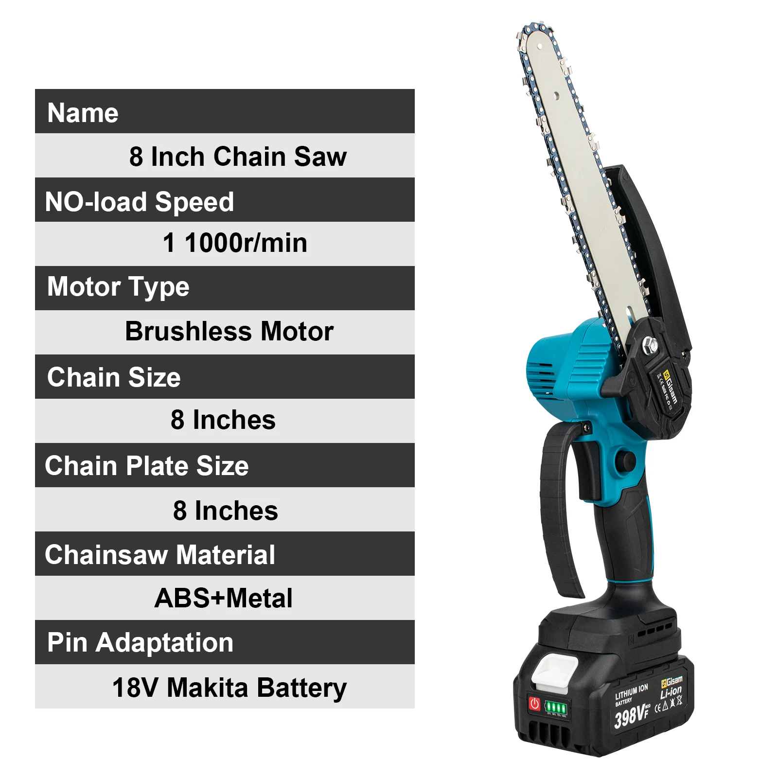 8 Inch Brushless Chain Saw Mini Handheld Pruning Chainsaw Woodworking Electric Saw Cutting Power Tool for Makita 18V Battery 6