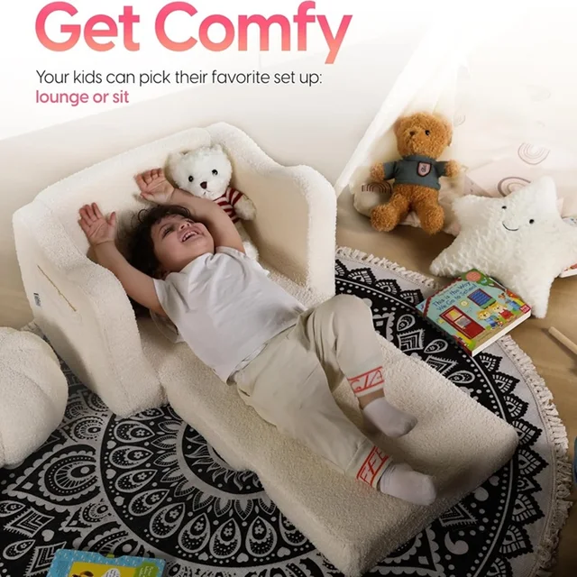 Convertible 2-In-1 Toddler Chair, Dual-Function Soft Sherpa Sofa Folding Chair For Little Ones, Transforms From Sofa To Recliner