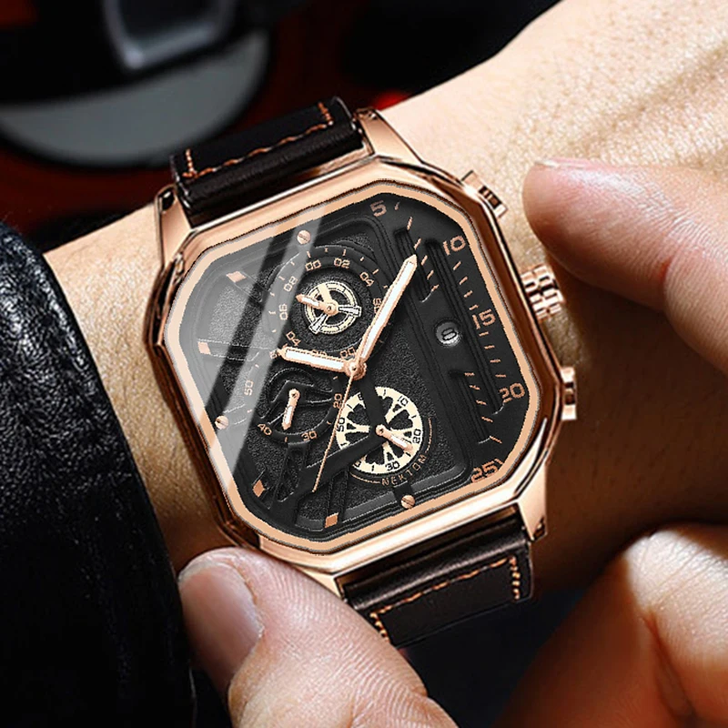 Chronograph Wrist Watche For Men Casual Fashion Sports Luxury Leather Strap Clock Business Wristwatch Waterproof Date Watch