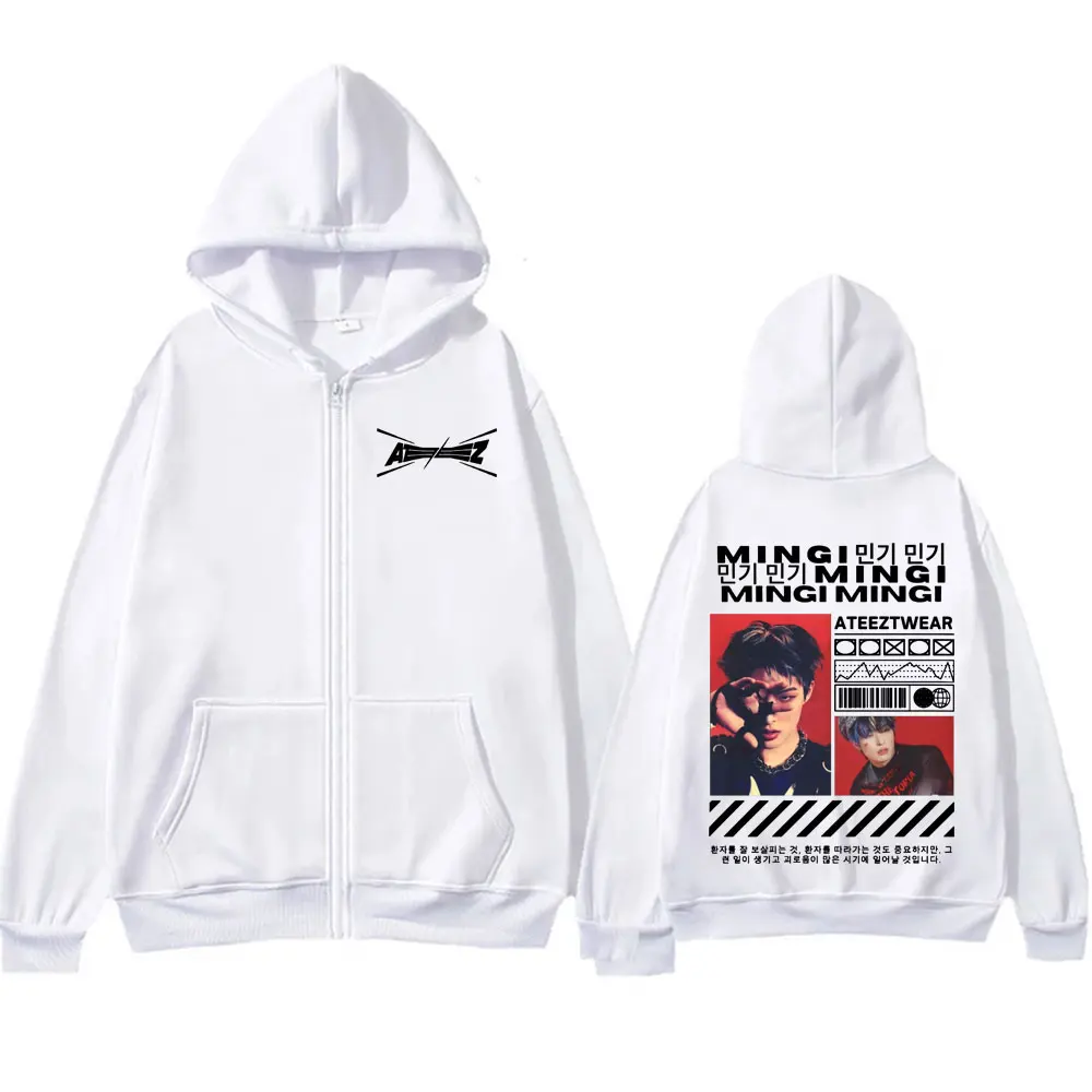 Limited Korean Band Mingi Ateez Graphic Zip Up Hoodies Men Fashion Hip Hop Vintage Jacket Sweatshirt Casual Fleece Zipper Hoodie 2