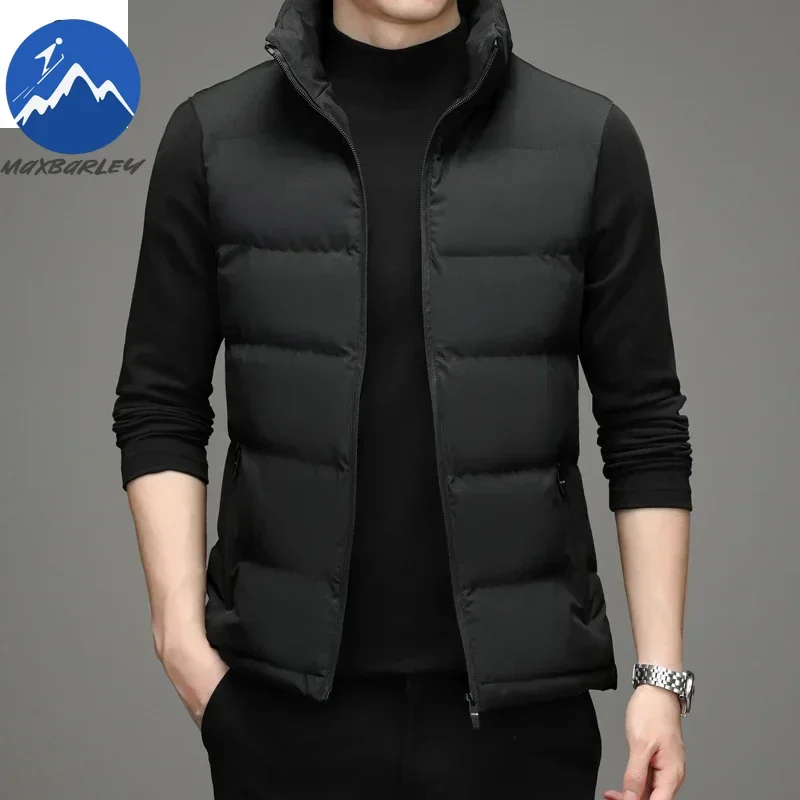 Veste hiver 2025 homme sans manches épaisse chaude coupe-vent col montant doublure coton pêche