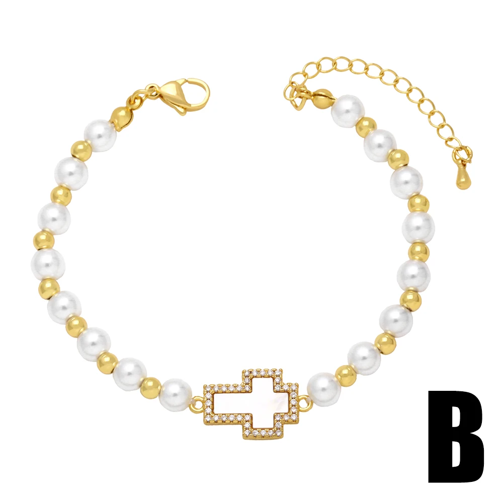 FLOLA White Shell Round Evil Eye Bracelets for Women Copper