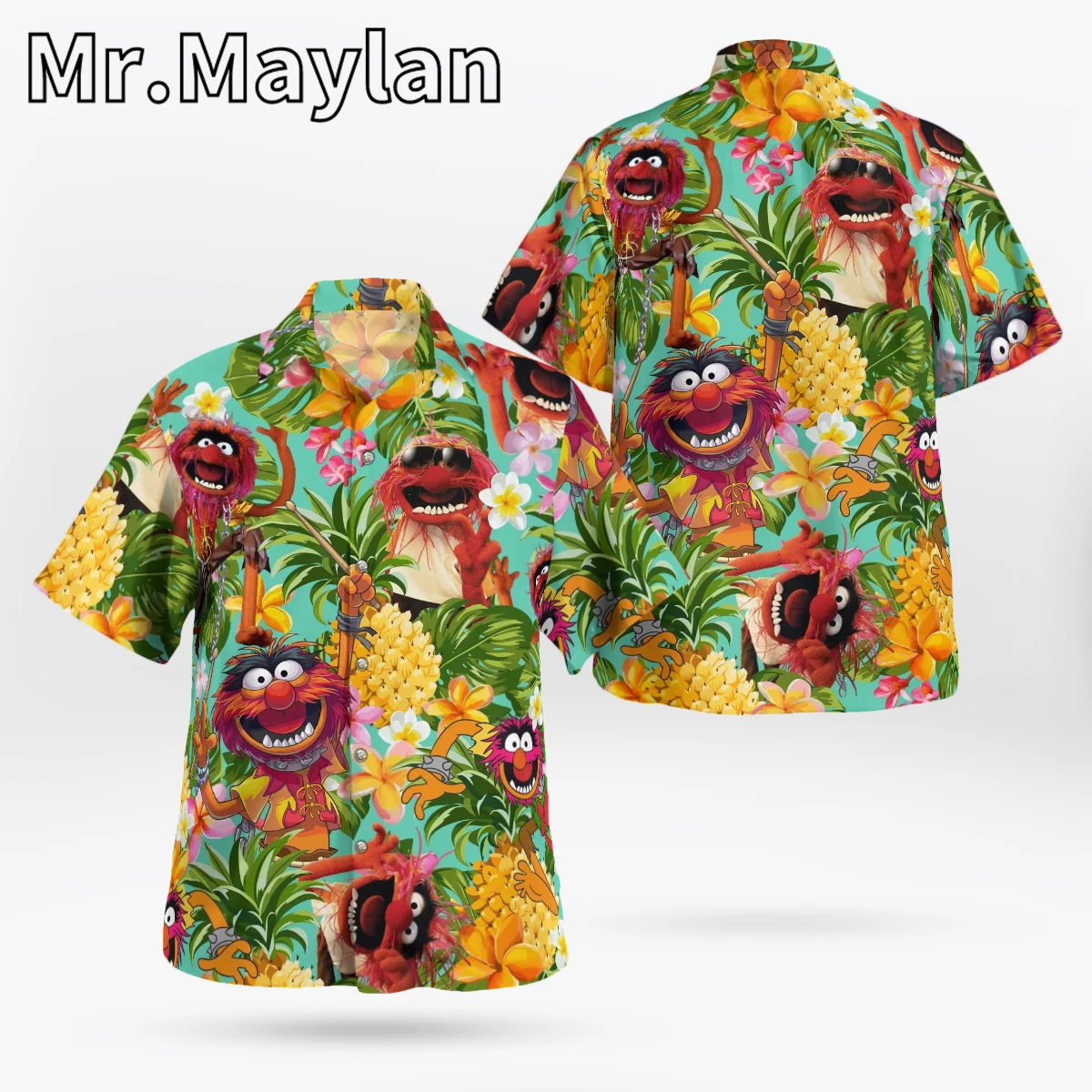 Harajuku Anime 3D Elmo Shirt Hawaii Shirt Men Summer Short Sleeve Shirt Men Shirts 2023 Oversized 5XL shirt Chemise Homme-1188 2