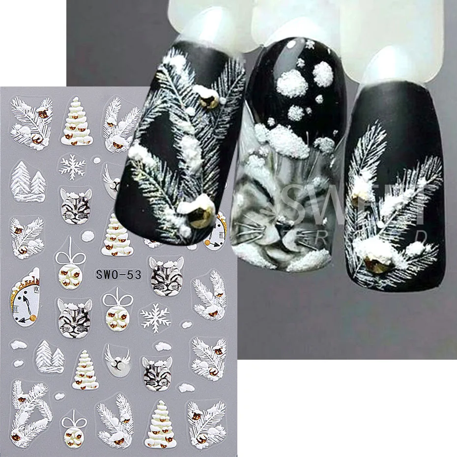 5D Embossed Christmas Snowman Snowflakes Nail Art Stickers Cartoon Santa Claus Elk Nail Decal DIY New Year Manicure Decoration