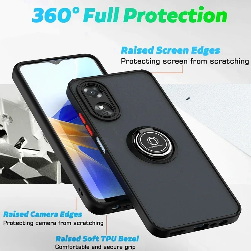 Durable Armor Matte Case with Ring Holder and Magnetic Stand - Shockproof Design
