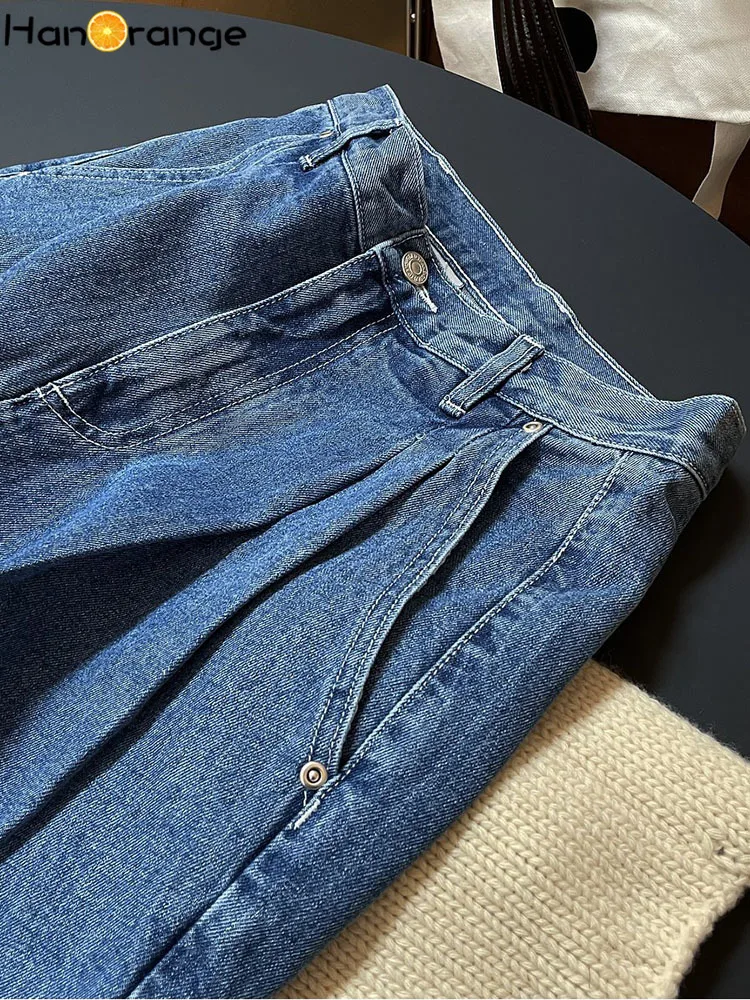 HanOrange 2024 Spring Fashion Wide Leg Jeans for Women High Waist Pants Loose Casual Cotton Denim Trousers Female Clothing