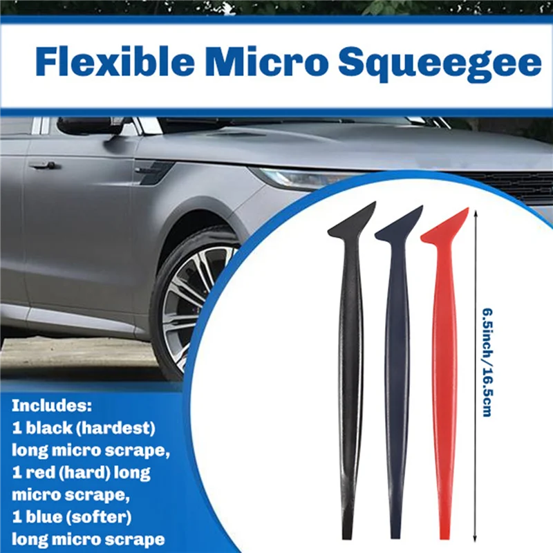 트렌딩 자동차 랩핑용 유연 마이크로 스퀴지 곡선 슬롯 틴트 도구 세트 3 in 1 (차량 W 설치용 다양한 경도)