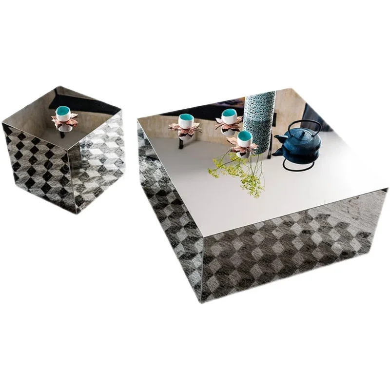 

Italian style Italian style very simple all stainless steel coffee table simple living room household designer combination set